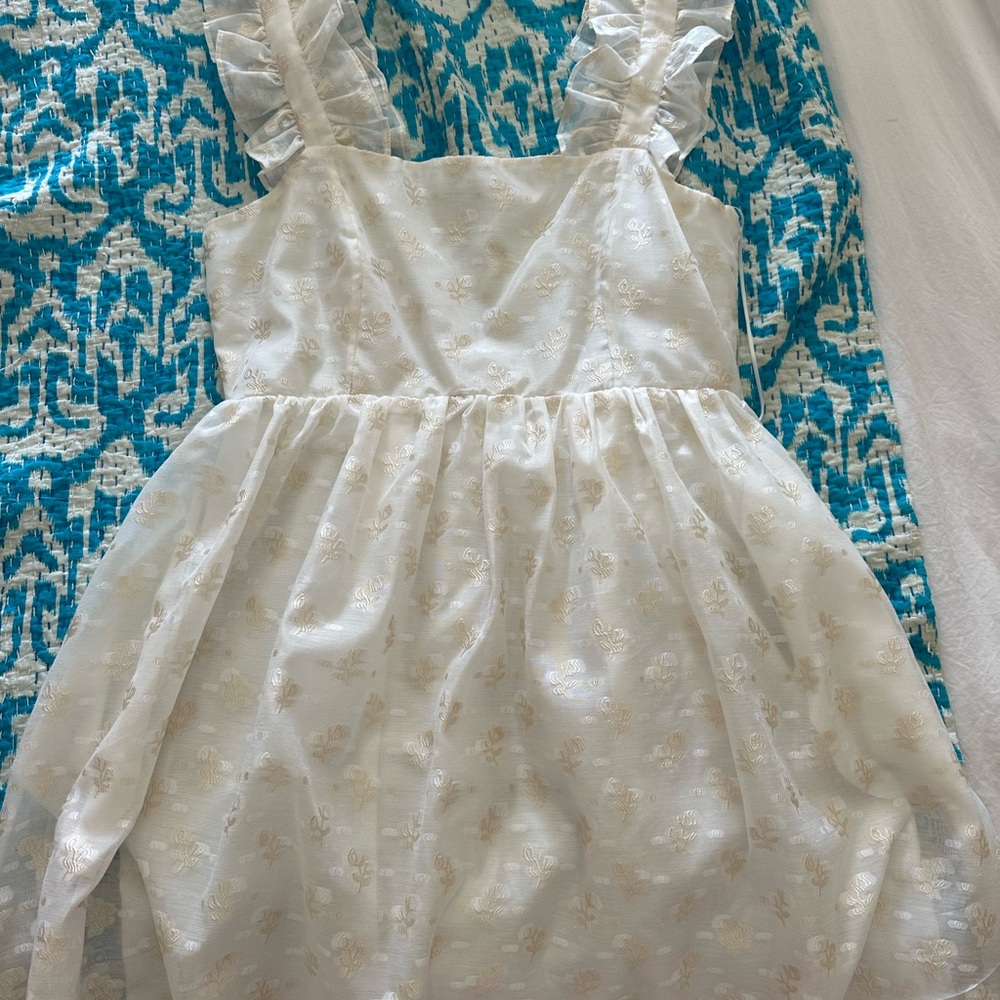 White Embroidered Floral Ruffle Dress